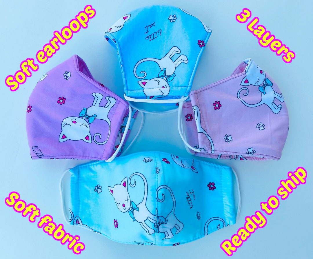 3 Layers Little Cat Design Face Mask With Super Soft Elastic Etsy