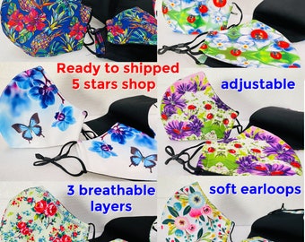Washable Adjustable 3 breathable layers Summer Theme Face mask Woman Face Mask