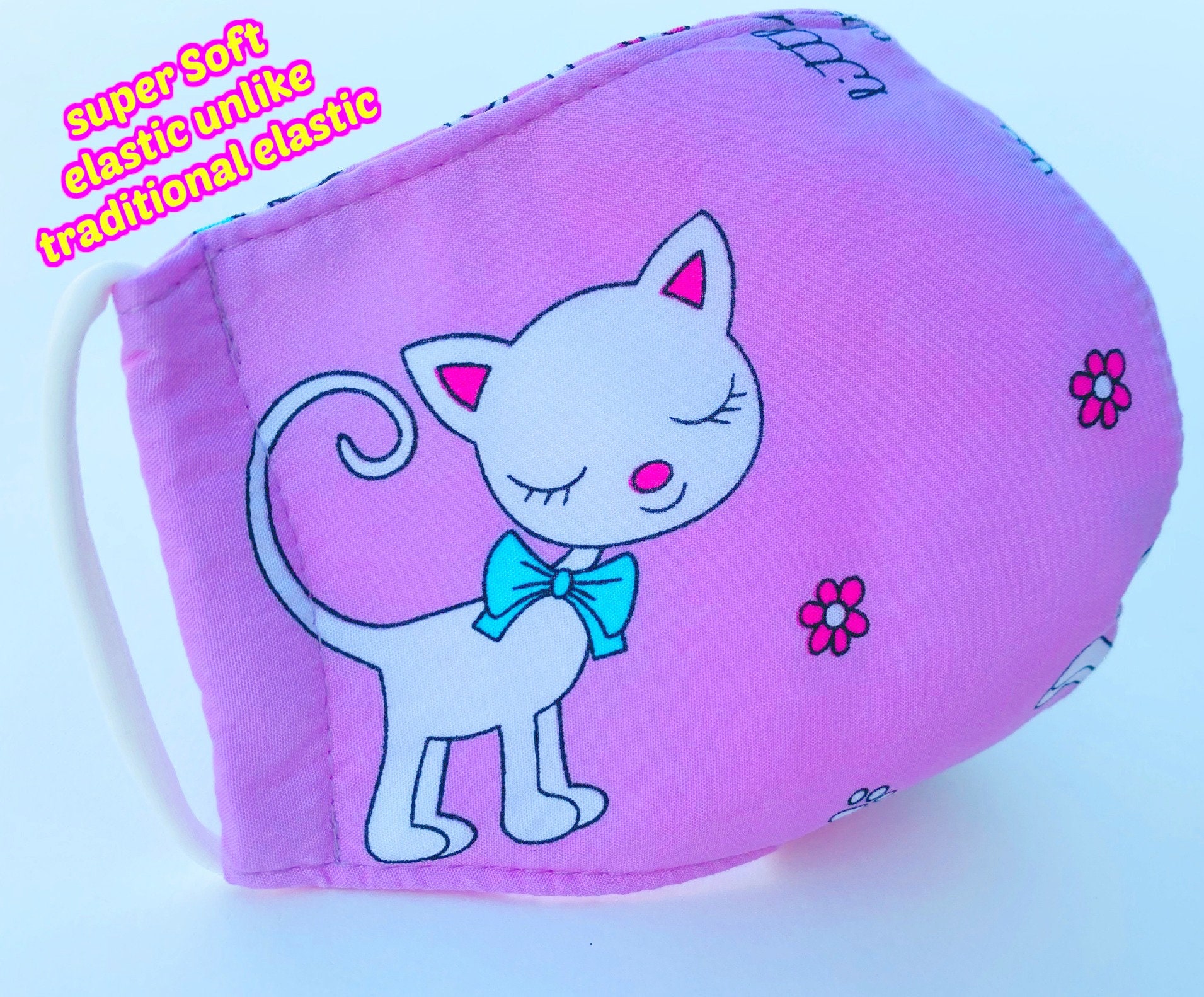 3 Layers Little Cat Design Face Mask With Super Soft Elastic Etsy