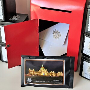 Carte de thé de Noël aux édifices du Parlement de la Colombie-Britannique - Carte postale avec thés (Canada États-Unis Livraison gratuite)