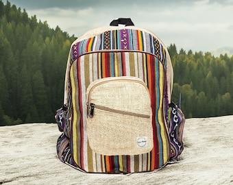 Hemp Backpack - Large Colorful School Backpack - Vegan - Made From Eco Friendly Hemp - For Women, Men and Kids
