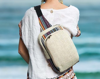 Sling Bag Backpack - Boho Beige - One Strap Crossbody Backpack - Colorful Mini Backpack For Women, Men