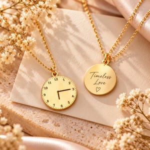 Collier Horloge | Pendentif en argent 925 | Bijou minimaliste | Cadeau délicat à cadran rond