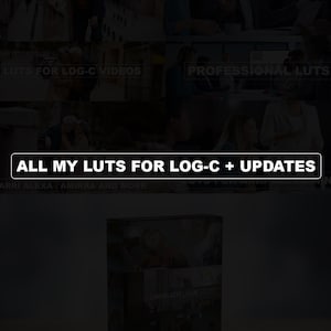 May include: A collection of cinematic LUTs for Log-C video footage. The LUTs are converted to Rec 709 and include color grading. The image shows a variety of scenes, including people walking in a city, a group of people in a meeting, and a person looking at a camera.