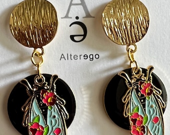 Cicada Metamorphosis Earrings Whimsical Insect Jewelry Bug Lovers Floral Beetle Earring Entomologist Style Insect Drop Earrings