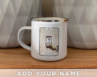 Custom Tarot Card Mug – The Influencer Enamel Campfire Mug