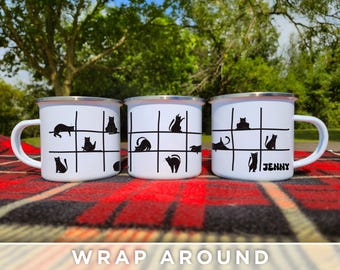 Personalized Cat Lover Mug – Checkered Cats Wrap Design | Add Name & Choose Color | Funny Gift for Cat Owners