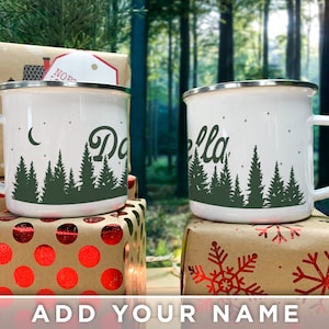 Personalized Campfire Mug, Forest Coffee Mug, C Handle 11oz Mug, Morning Coffee Cup, Sky Name Mug (NAME ON TOP)