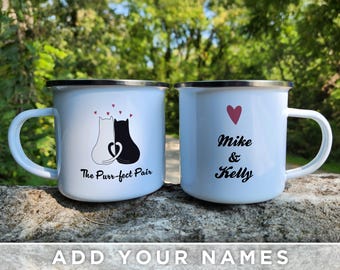 The Purr-fect Pair Mug Set – Personalized Cat Couple Mug | Add Names & Choose Color | Anniversary or Couples Gift for Cat Lovers