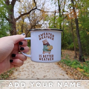 Personalized &quot;Sweater Weather&quot; Campfire Mug - Custom Name - Autumn-Themed Gift
