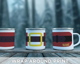 Personalized Santa's Belt Enamel Mug - Add Your Name to the Festive Design!