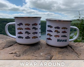 Car Enthusiast Personalized Mug - Customizable Car Pattern Enamel Camping Mug