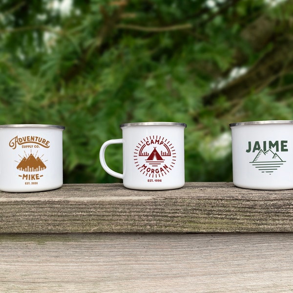 Personalized Campfire Mugs, Mountain Enamel Mugs, Adventure Crazy Coffee Mug, 11oz Accent Coffee Mug, Custom Campfire Mugs