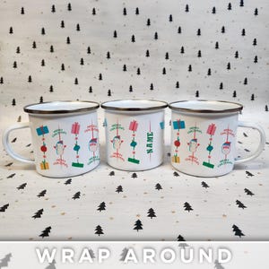 Personalized Christmas Wrapping Paper Enamel Mug - Custom Name - Merry Christmas Holiday Gift Mug
