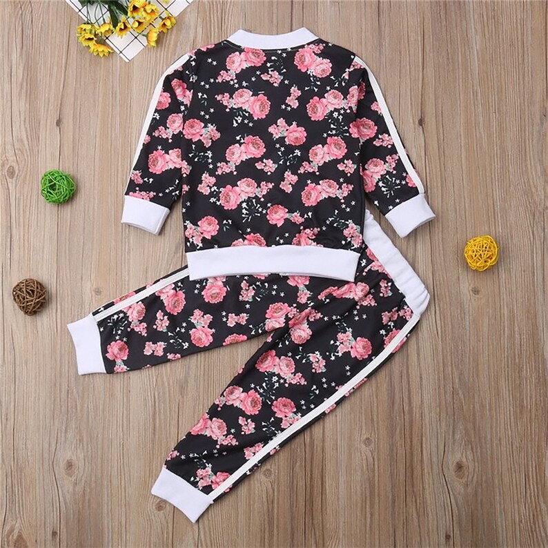 Kids Baby Girl Clothes Set Floral Print Long Sleeve Sweatshirt Etsy