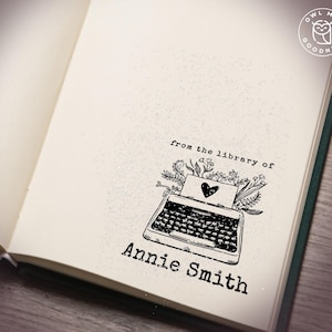 Custom Vintage Typewriter Library Stamp, Book Stamp, Ex Libris Stamp, book lover Gift, Gift for her, Teacher Gift
