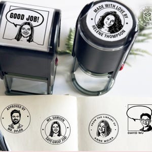 Tampon visage 2 po., Tampon visage avatar mignon, Tampon visage enseignant, Cadeau enseignant, Tampon rigolo, Tampon parole, Tampon discours, 42 mm, 45 mm
