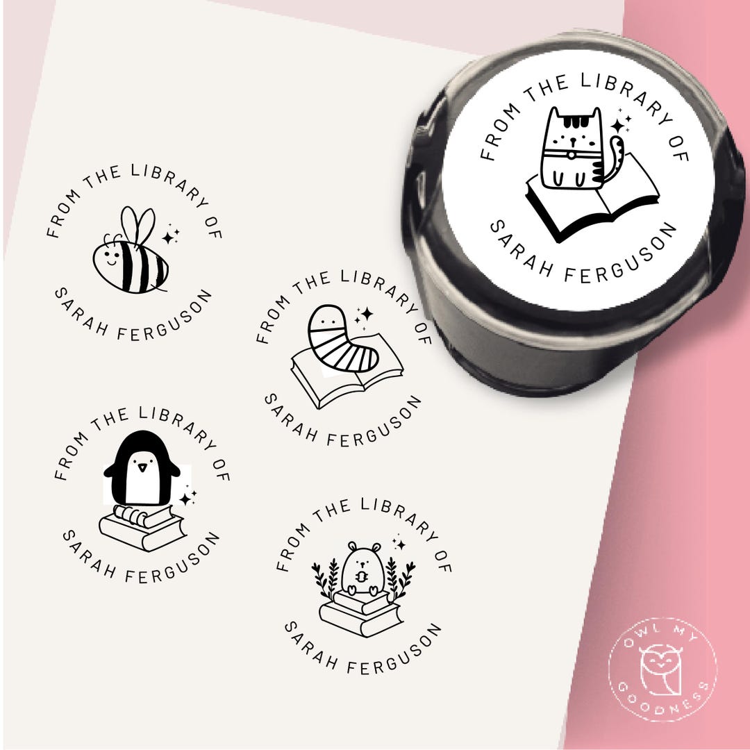 Animals on Books Rubber Stamp: Custom Library Stamp - Etsy