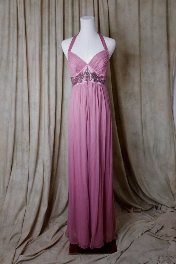 Pink Silk Beaded Bcbgmaxazria Halter Gown Etsy Canada
