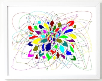 Colorful Abstract Art, Printable Wall Art, Digital Print, Modern, Line Drawing, Abstract Shapes, Geometric, Floral, Dahlia, Eclectic, Waves