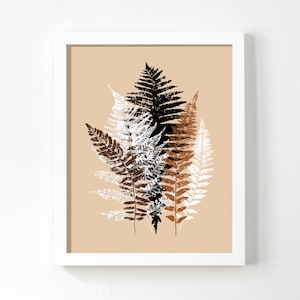 Printable Art, Fern Leaf, Modern, Wall Art, Botanical Print, Black, Brown, White, Digital Download, Leaf Rubbings, Leaf Prints, Woodland image 1