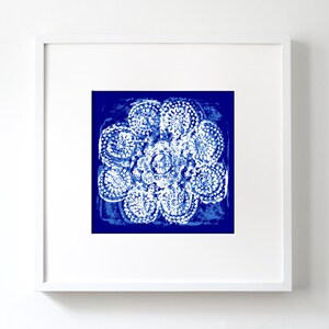 Blue and White, Printable Wall Art, Textile, Embroidery, Digital Print, Eclectic, Gallery Wall Inspiration, Square, Floral, Rubbing, Pair image 1