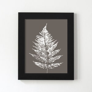 Fern Leaf, Printable Art, Botanical Print, Greige, Gray, White, Digital Download, Leaf Rubbings, Leaf Prints, Woodland, Modern, Wall Art image 3