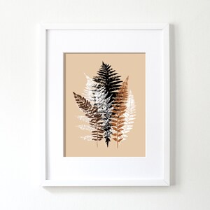 Printable Art, Fern Leaf, Modern, Wall Art, Botanical Print, Black, Brown, White, Digital Download, Leaf Rubbings, Leaf Prints, Woodland image 3