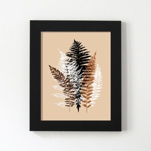 Printable Art, Fern Leaf, Modern, Wall Art, Botanical Print, Black, Brown, White, Digital Download, Leaf Rubbings, Leaf Prints, Woodland image 2