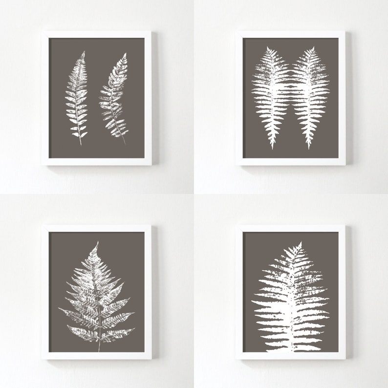 Fern Leaf, Printable Art, Botanical Print, Greige, Gray, White, Digital Download, Leaf Rubbings, Leaf Prints, Woodland, Modern, Wall Art image 5