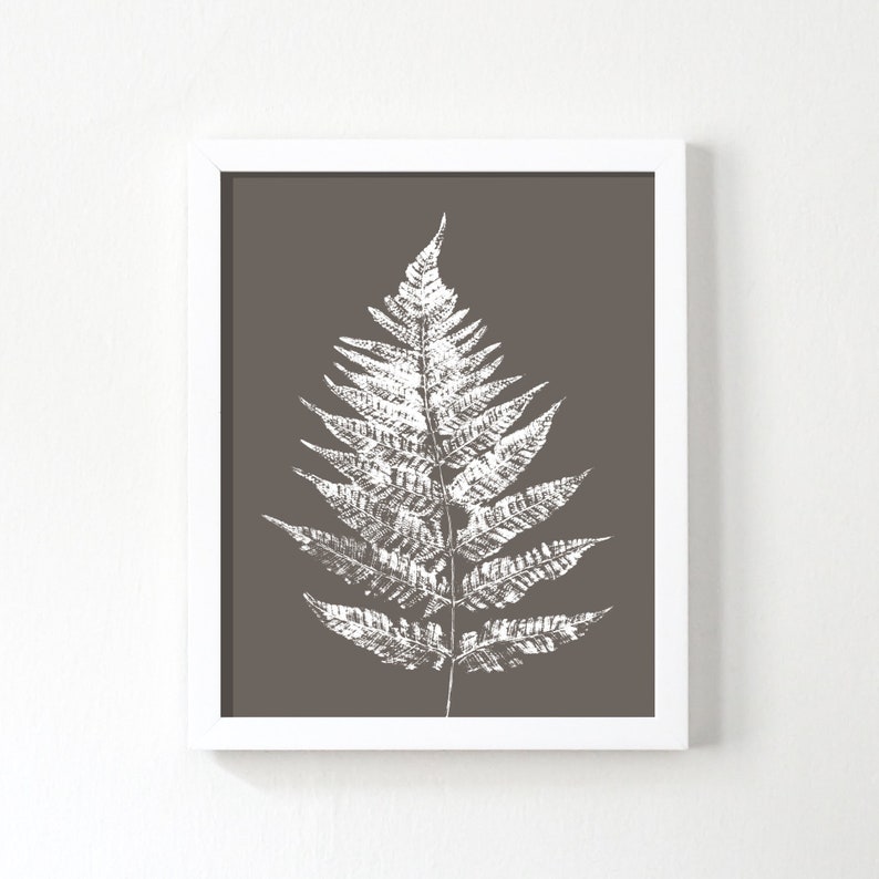 Fern Leaf, Printable Art, Botanical Print, Greige, Gray, White, Digital Download, Leaf Rubbings, Leaf Prints, Woodland, Modern, Wall Art image 2