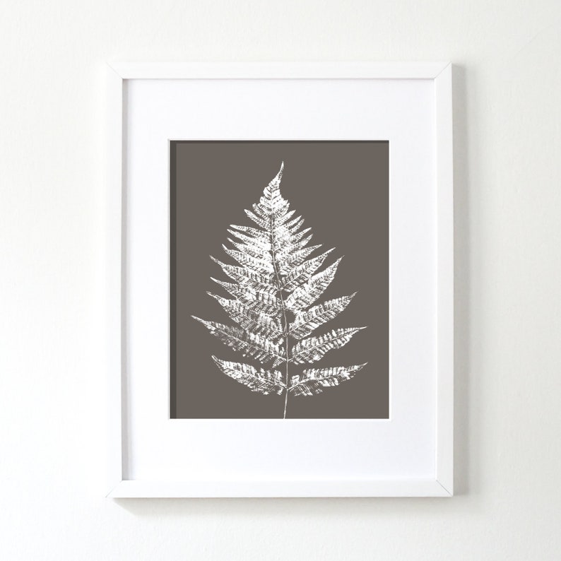 Fern Leaf, Printable Art, Botanical Print, Greige, Gray, White, Digital Download, Leaf Rubbings, Leaf Prints, Woodland, Modern, Wall Art image 1