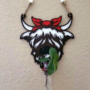 Lasergesneden Highland Cow met Bandana - Plant Propagation station - Bud Vase en Sun Catcher - Air Plant Holder - File Only!