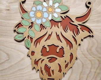 Laser Cut Highland Cow with Flowers - Plant Propagation station - bud vase and Sun Catcher - air plant holder - File Only!