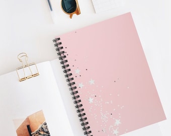 Pastel roze ster glitter spiraalvormige notebook - geregeerde lijn met zak