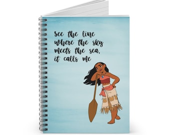 Moana Wayfinder Journal, Disney Sea How Far I'll Go Quote Spiral Notebook - Geregeerde lijn met zak