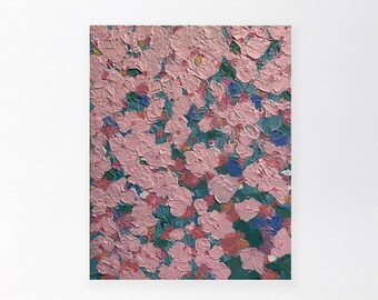 The Garden in June, Original Acrylic Art, Floral Acrylic Art, 20 x 16, Pink Flowers, Textured Art