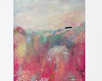 Forever Spring Cottage Folk Art: Original Acrylic Painting on Canvas (18x14)