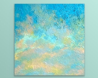 Inner Glow, Original Acrylic Art, 20 x 20, Abstract Acrylic Art, Pastel Colors, Crushed Glass, Rainbow Acrylic