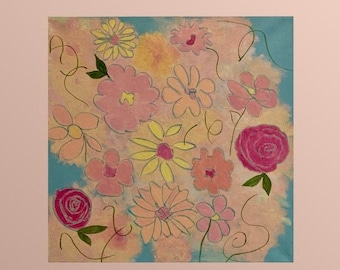 Pastel Floral Abstract: Original Acrylic Painting on Canvas (18x18)