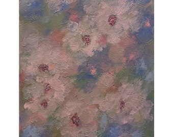 Soft Flowers, Original Acrylic Art, 20 x 16, Pink and Blue, Floral Art, Abstract Art on Canvas