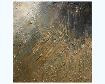 Dark Mood, Original Acrylic Art, 12 x 12, Abstract, Black and Gold, Textured