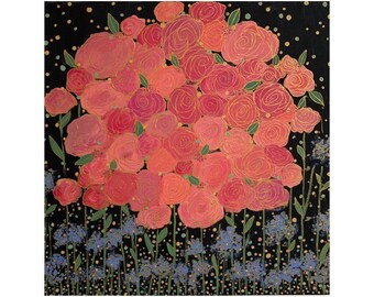 Fireworks, Original Acrylic Art, 20 x 20, Colorful Floral Art, Impasto