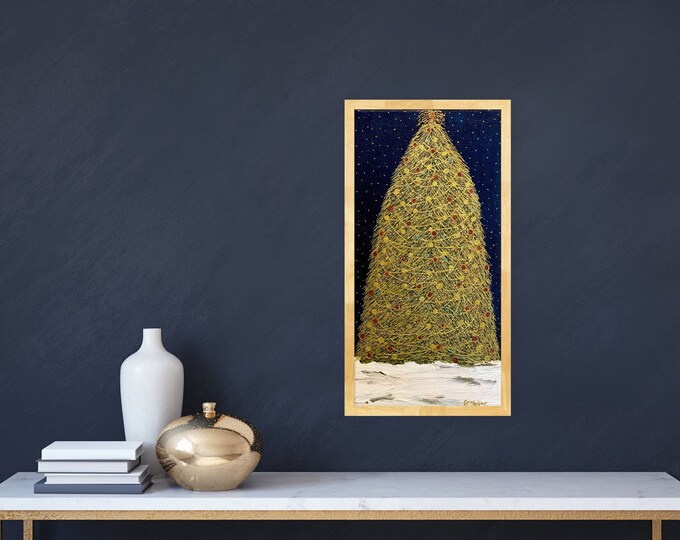 Featured listing image: Golden Splendor Christmas Tree, Original Acrylic Art, 12 x 6, Xmas, Holiday, Tree, Canvas