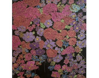 Evening Garden, Acrylic Art, 18 x 14, Floral Art, Metallic and Gold Art