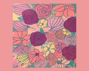 A Little Pink Whimsy, Original Acrylic Art, 10 x 10, Pink, Floral Art, Canvas