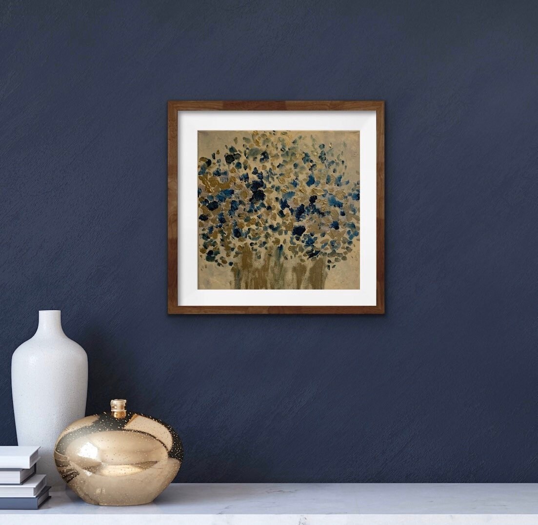 In a Gold Vase, Original Acrylic Art on Canvas, 12x12, Flowers in Gold