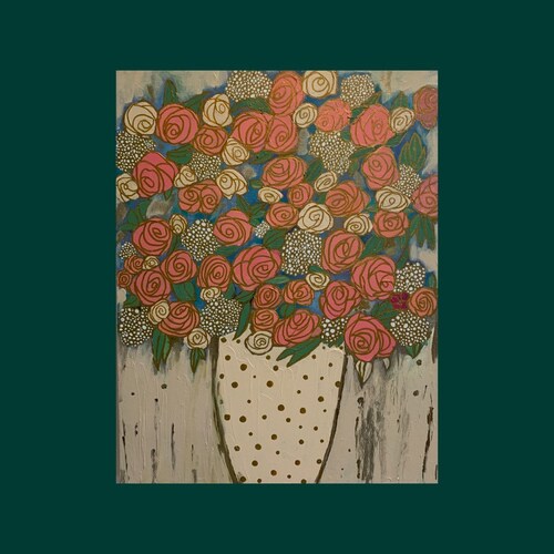 Ivory Vase Overflowing, Acrylic Art, 18 x 14, shops Flowers in Vase, Gold Outlining
