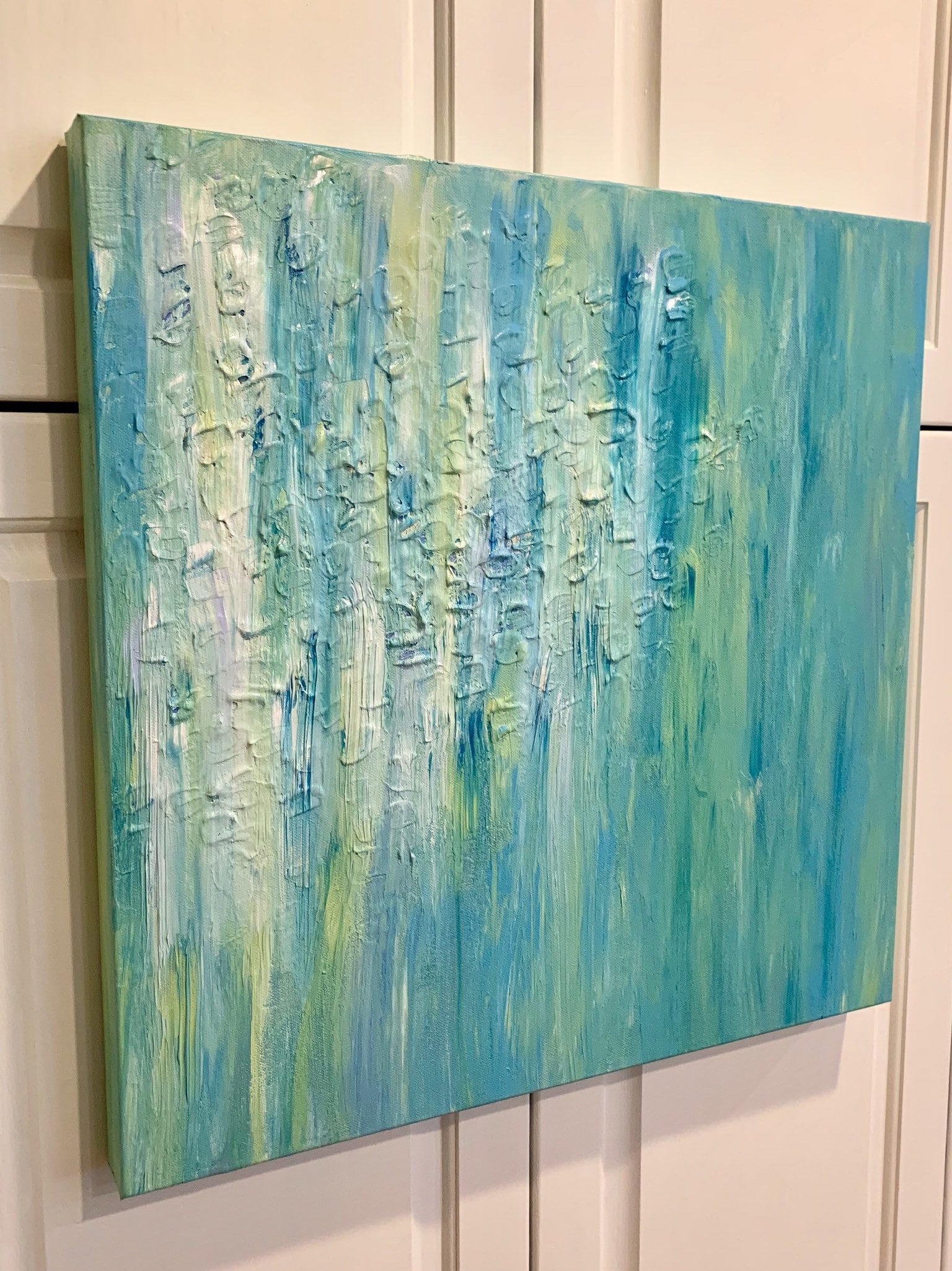 Sea Glass, Contempory Beach, 20 x 20, Aqua Sea Glass, Original Acrylic