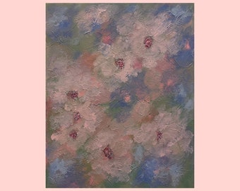 Soft Flowers Abstract Art in Pink & Blue: Original  Acrylic Painting on Canvas (20x16)